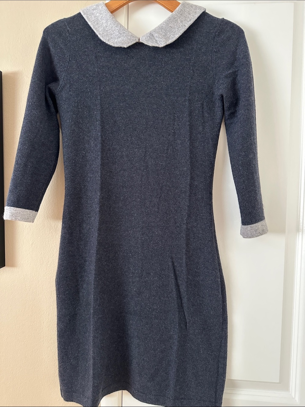 Autumn Cashmere Charcoal Knit Midi Dress with Heather Gray Collar